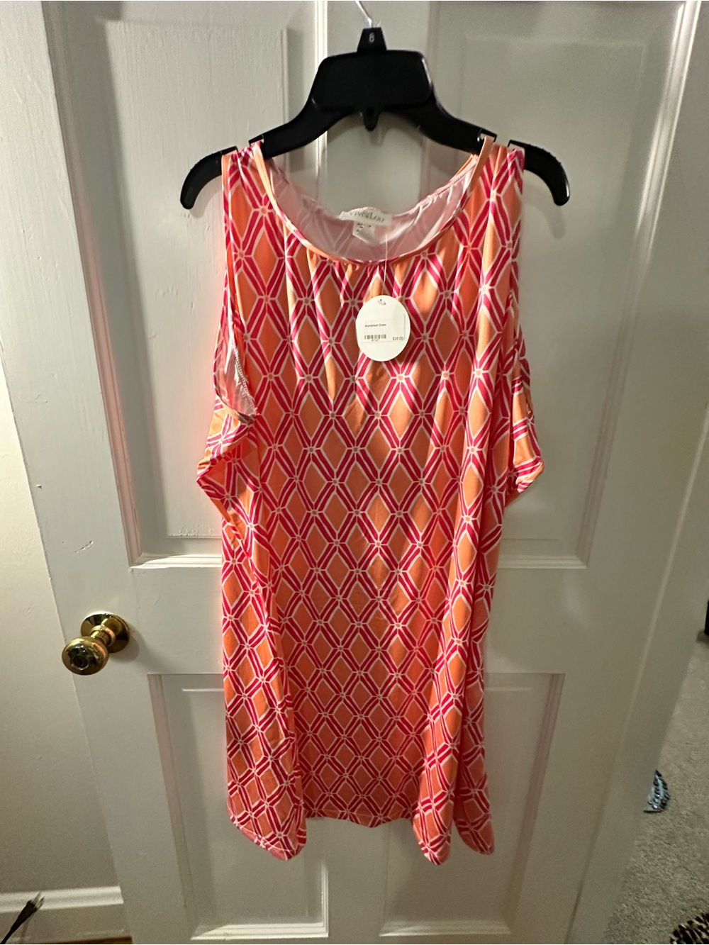 Viv & Lou Pink & Coral Geometric Cold-Shoulder Dress